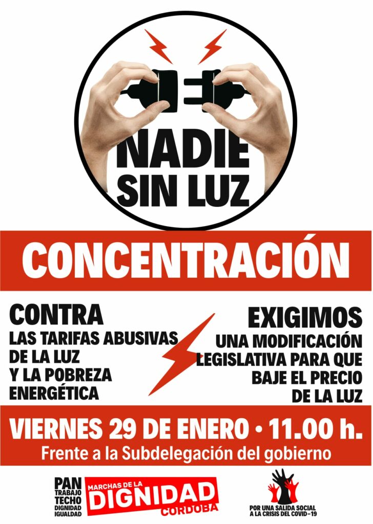 Concentración "NADIE SIN LUZ" el 29 de enero, a las 11:00h.