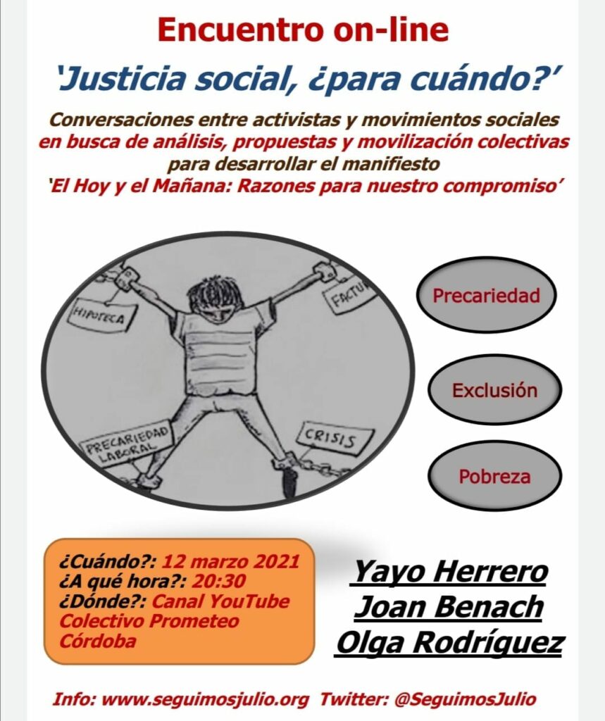 12 de marzo, 20:30h. Encuentro on-line de Colectivos y Movimientos Sociales