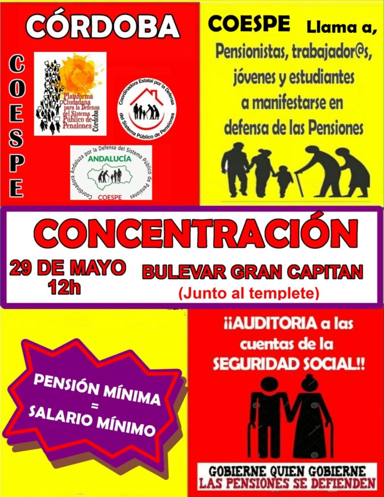 Concentración el 29 de mayo, a las 12h Templete del Bulevar.