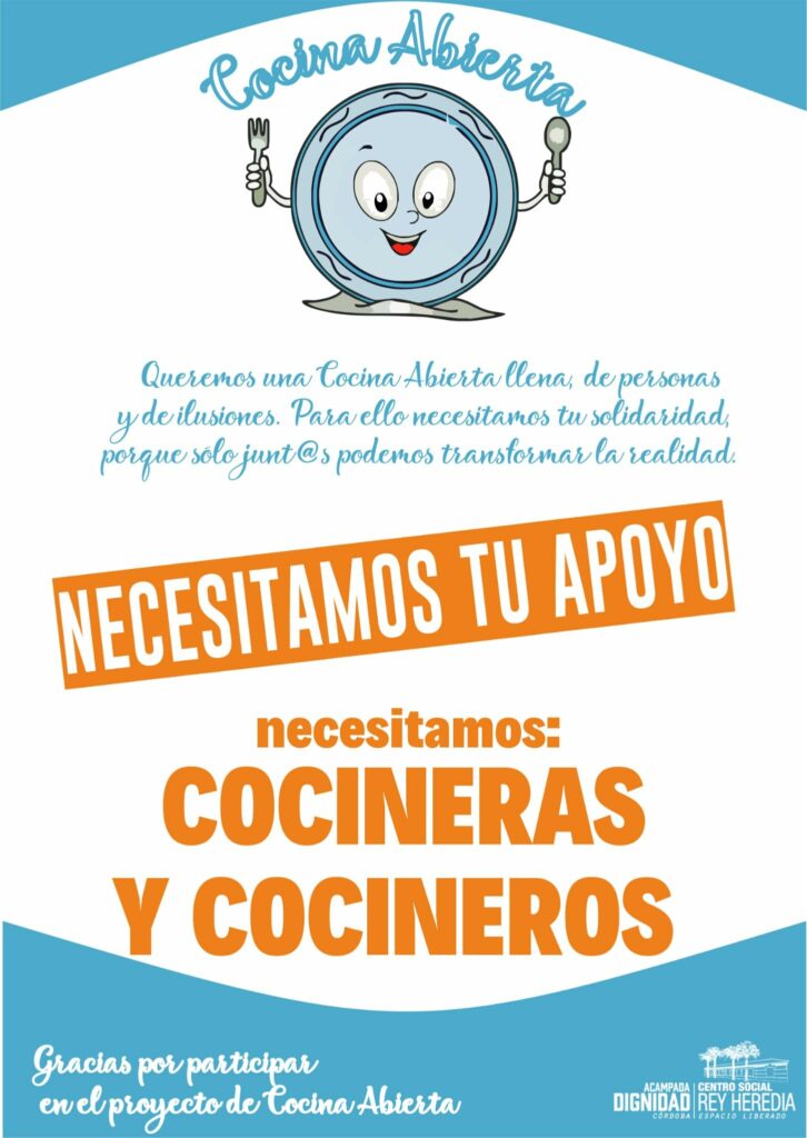 Necesitamos de la colaboración de personas voluntarias para cocinar