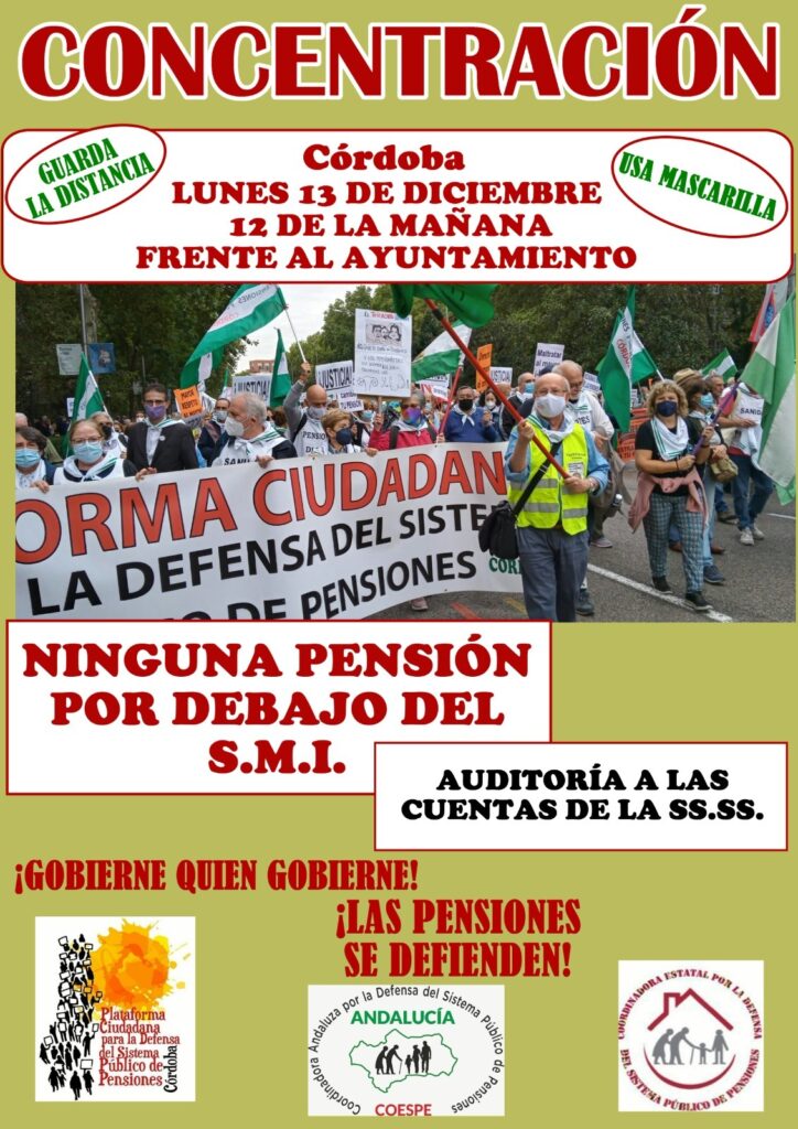 Concentración el lunes 13 dic. a las 12:00h. frente al Ayto Córdoba.