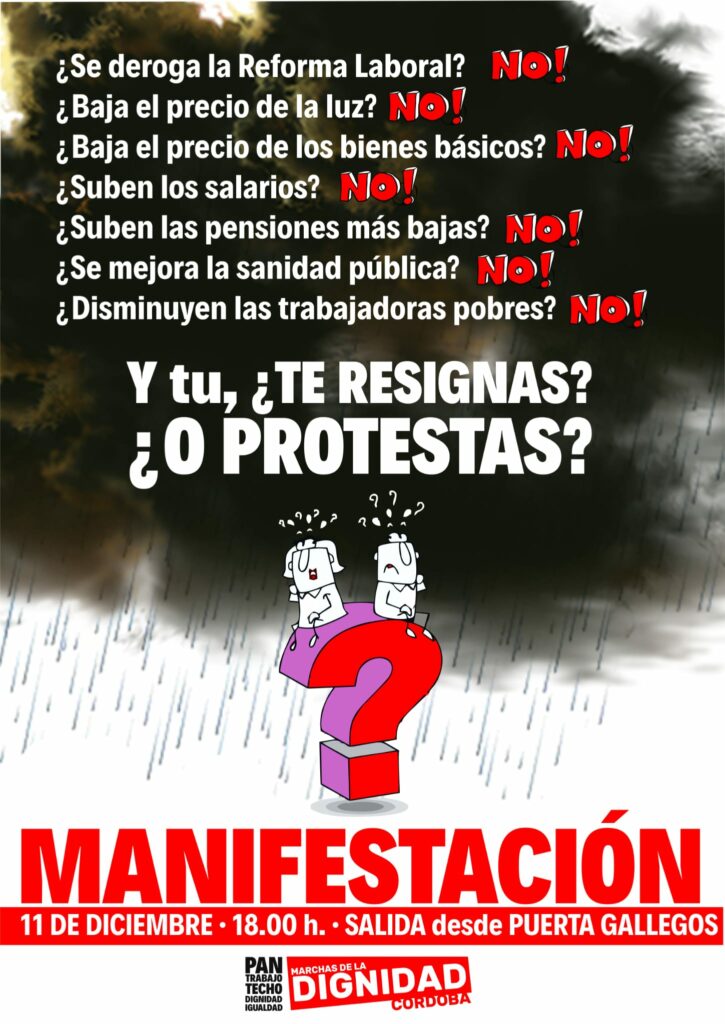 Manifestación 11 de diciembre, a las 18:00h. Salida Puerta Gallegos