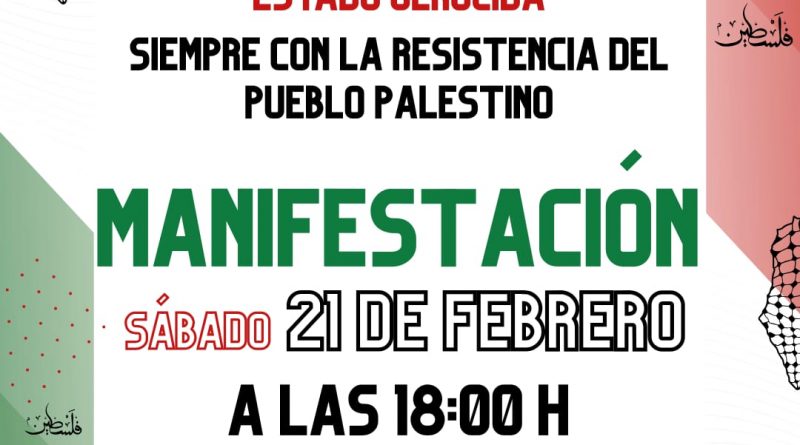 No al plan colonial en Gaza – manifestación el 21 de febrero, a las 18:00h.